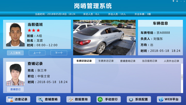 智能崗哨系統(tǒng)（電子崗哨系統(tǒng))：訪(fǎng)客登記，人員管理，車(chē)輛管理，查鋪查哨，崗哨輪班